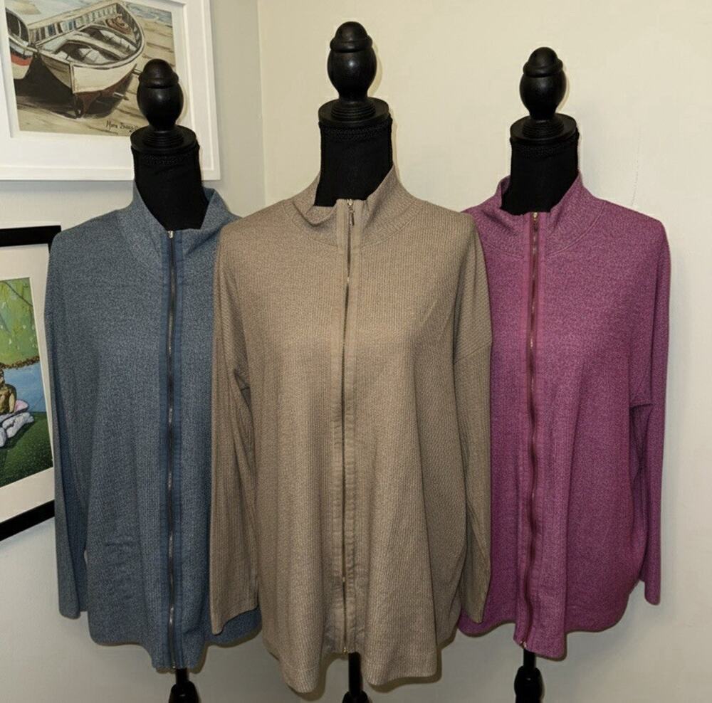 Soft Surroundings Ribbed Pullover Lot of 3- Blue Pink Cream XL READ DESCRIPTION